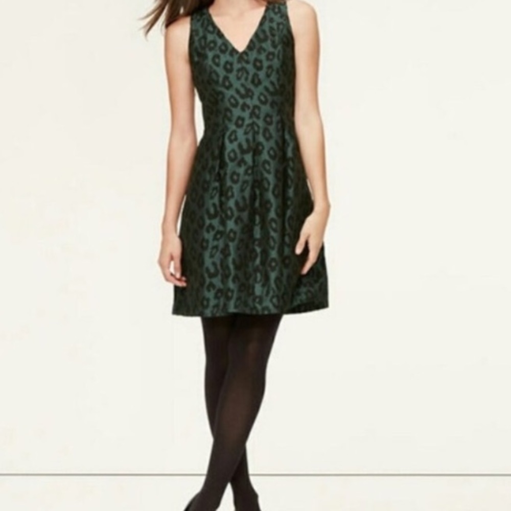 LOFT Emeral Green Leopard V neck Dress